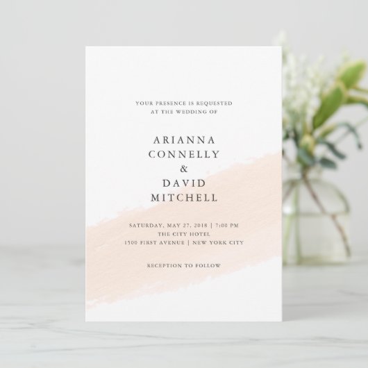 Minimalistisch penseel | Blush Pink Stripe Weddens Kaart (Staand voorkant)