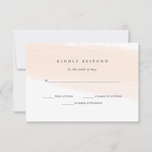 Minimalistisch penseel | Blush Pink Stripe Wedding RSVP Kaartje (Voorkant)