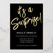 Minimalistisch penseelschrift zwart goud 21e verja folie uitnodiging (Voorkant)