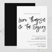 Minimalistisch penseelschrift zwart-wit bruiloft kaart (Voorkant / Achterkant)