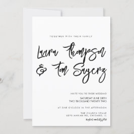 Minimalistisch penseelschrift zwart-wit bruiloft kaart
