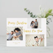 Minimalistisch penseelscript 3 collage foto folie feestdagenkaart (Staand Voorkant)