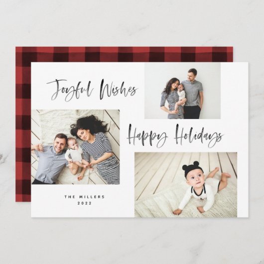 Minimalistisch penseelscript 3 Collage Photo Holid Feestdagenkaart (Voorkant / Achterkant)