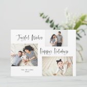 Minimalistisch penseelscript 3 Collage Photo Holid Feestdagenkaart (Staand voorkant)