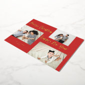 Minimalistisch penseelscript 3 Collage Photo Red Folie Feestdagenkaart (Gedraaid)