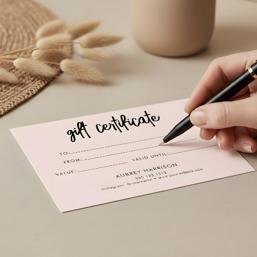 Minimalistisch penseelScript Blush roze cadeaucert Visitekaartje