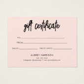 Minimalistisch penseelScript Blush roze cadeaucert Visitekaartje (Achterkant)