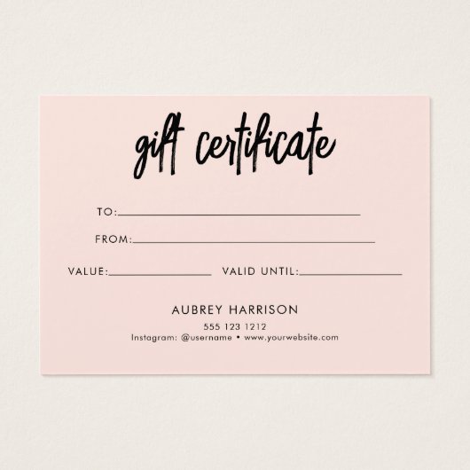 Minimalistisch penseelScript Blush roze cadeaucert Visitekaartje (Achterkant)