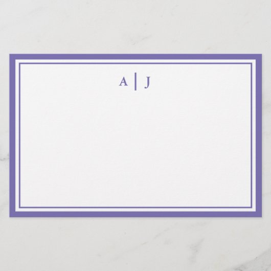 Minimalistisch periwinkle 2-grensmonogram briefpapier (Voorkant)