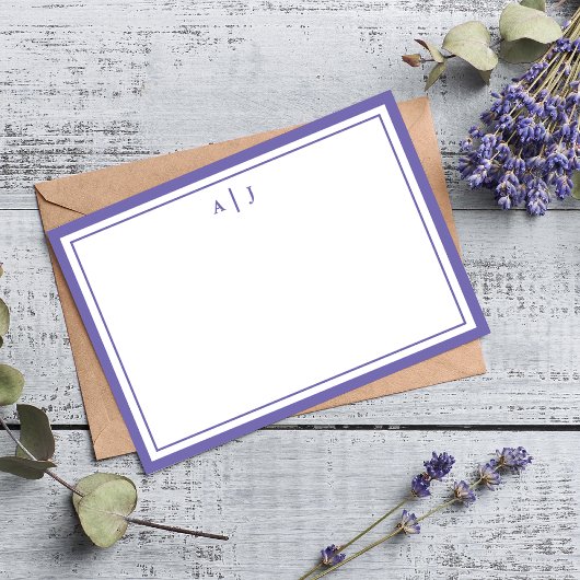 Minimalistisch periwinkle 2-grensmonogram notitiekaartje