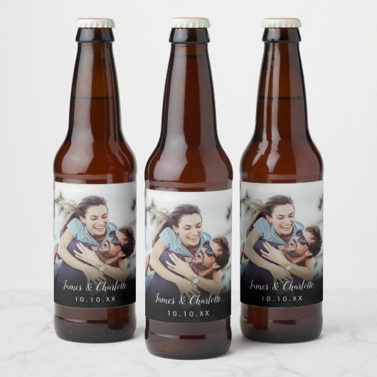 Minimalistisch Persoonlijk Fototext Naam Datum Bier Etiket (Flessen)