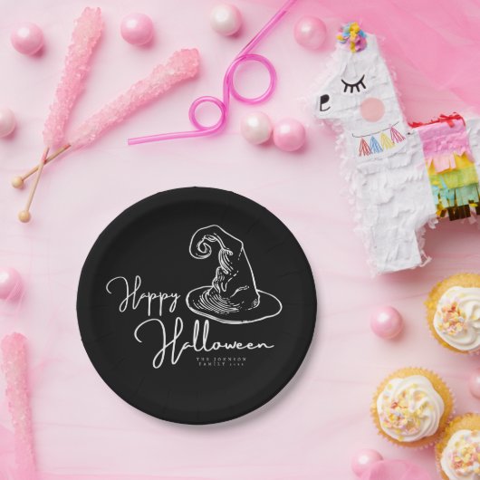 Minimalistisch Pet van zwarte en witte heks Papieren Bordje (Feest)