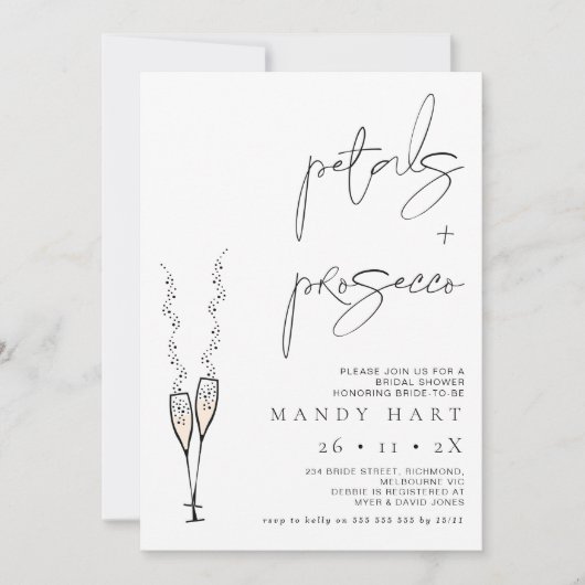 Minimalistisch Petal- en Prosecco-Vrijgezellenfees Kaart (Voorkant)