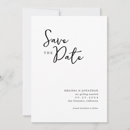 Minimalistisch Photo Script Wedding Save the Date Kaart (Voorkant)