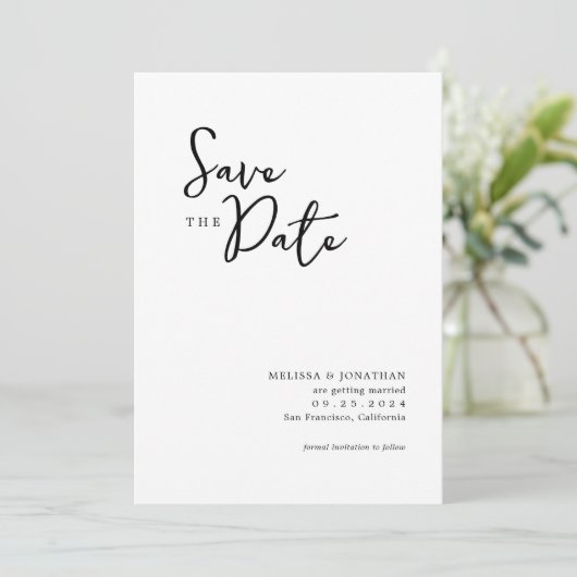 Minimalistisch Photo Script Wedding Save the Date Kaart (Staand voorkant)