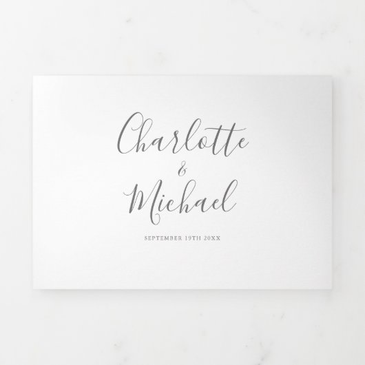 Minimalistisch Photo Weddenschap met Elegant Signa Drieluik Uitnodiging (Cover)