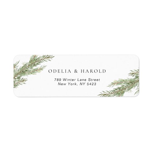 Minimalistisch Pine Tree Branch Bruiloft Retouradr Etiket (Voorkant)