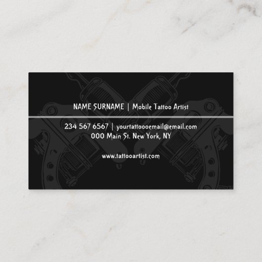 Minimalistisch pistool pen Modern Black Tattoo Art Visitekaartje (Achterkant)