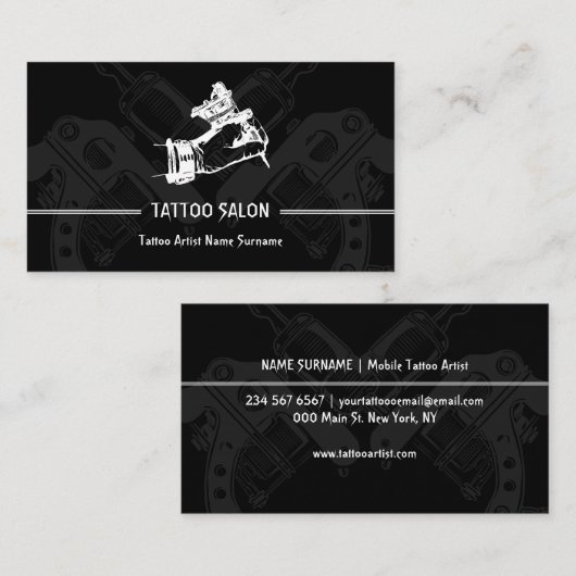 Minimalistisch pistool pen Modern Black Tattoo Art Visitekaartje (Voorkant / Achterkant)