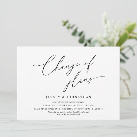 Minimalistisch, Plans wijzigen, bruiloft uitgestel Kaart (Staand voorkant)