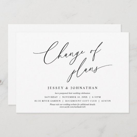 Minimalistisch, Plans wijzigen, bruiloft uitgestel Kaart (Voorkant / Achterkant)