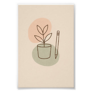 Minimalistisch Plant & Pencil Line Art Poster