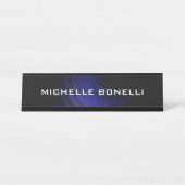 Minimalistisch platte, modern blauw zwart bureau naambordje (Voorkant)