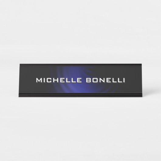 Minimalistisch platte, modern blauw zwart bureau naambordje (Voorkant)