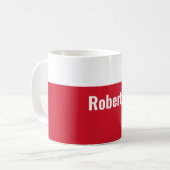 Minimalistisch platte, moderne, rode Jouw naam Koffiemok (Voorkant links)