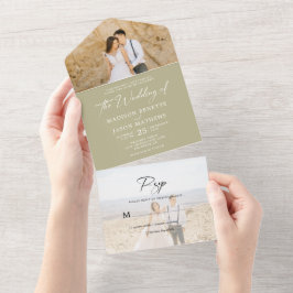 Minimalistisch platte plaat Groen 2 Foto Rsvp Wedd All In One Uitnodiging