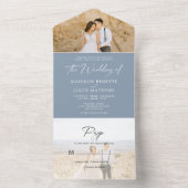 Minimalistisch platte puin Blue 2 Foto Rsvp Weddin All In One Uitnodiging (Binnen)