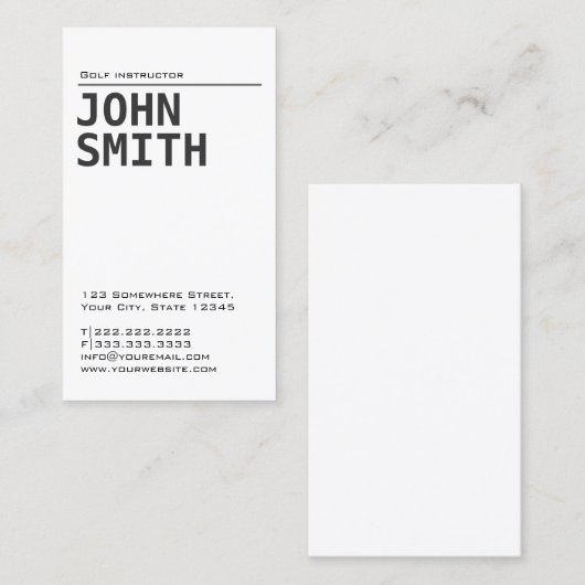 Minimalistisch platte witte Golfinstructeur Visitekaartje (Voorkant / Achterkant)