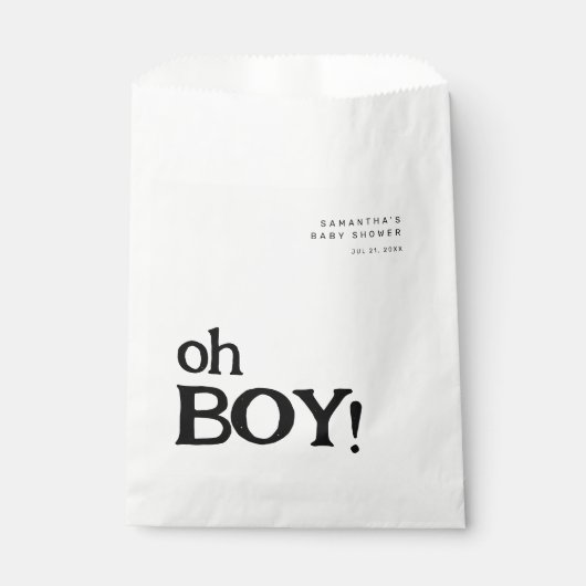 Minimalistisch plezier Oh Boy Baby shower Bedankzakje (Voorkant)