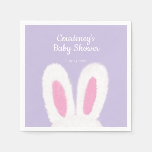 Minimalistisch pluizig konijntje baby shower servet (Voorkant)