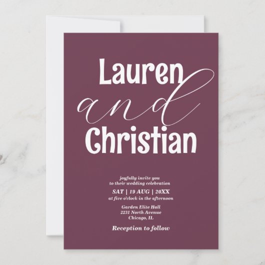 Minimalistisch plum Modern Scripting Wedding Kaart (Voorkant)