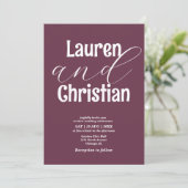 Minimalistisch plum Modern Scripting Wedding Kaart (Staand voorkant)
