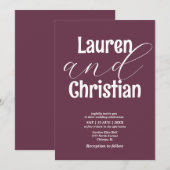 Minimalistisch plum Modern Scripting Wedding Kaart (Voorkant / Achterkant)