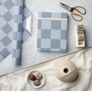 Minimalistisch poederblauw schaakbordpatroon cadeaupapier