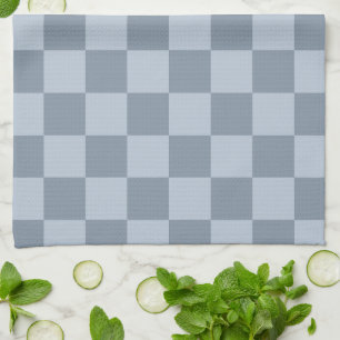Minimalistisch poederblauw schaakbordpatroon theedoek