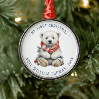 Minimalistisch Polar Beer Baby's eerste kerst Metalen Ornament