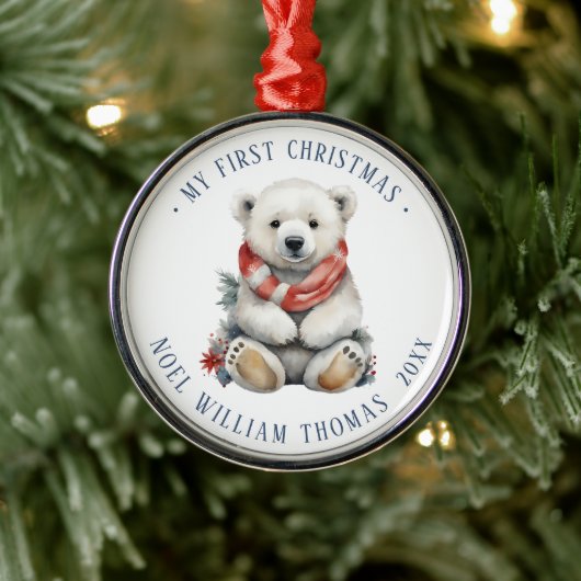 Minimalistisch Polar Beer Baby's eerste kerst Metalen Ornament (Boom)