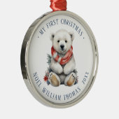Minimalistisch Polar Beer Baby's eerste kerst Metalen Ornament (Rechts)