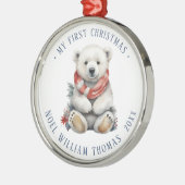 Minimalistisch Polar Beer Baby's eerste kerst Metalen Ornament (Links)