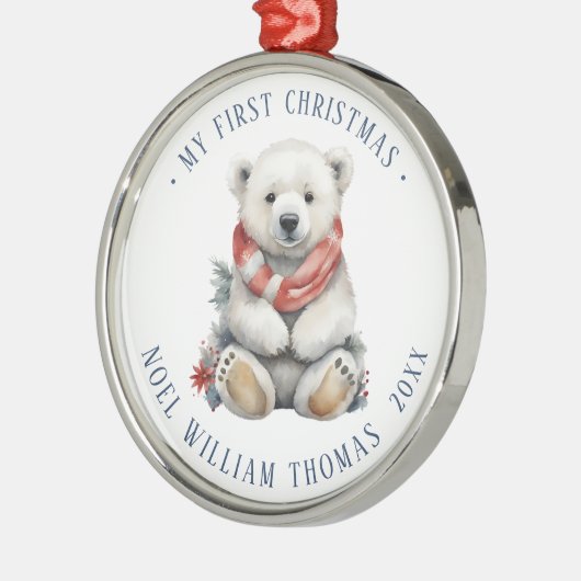 Minimalistisch Polar Beer Baby's eerste kerst Metalen Ornament (Links)