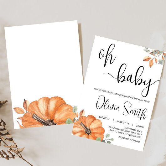 Minimalistisch pompoen Baby shower Kaart