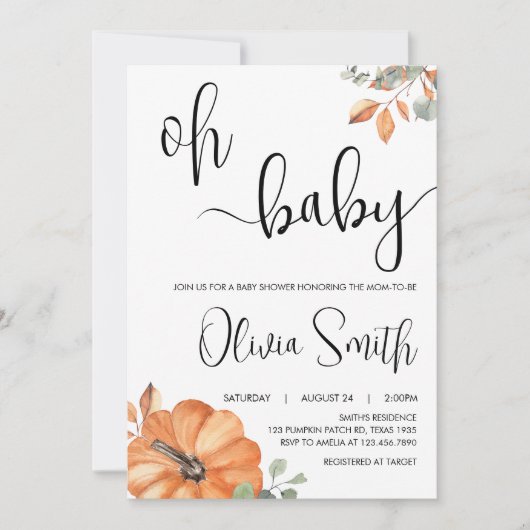 Minimalistisch pompoen Baby shower Kaart (Voorkant)