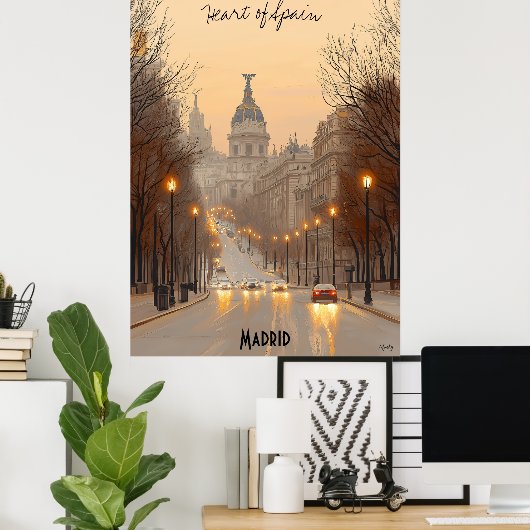 Minimalistisch Poster van de skyline van Madrid - (Thuiskantoor)