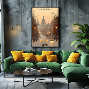Minimalistisch Poster van de skyline van Madrid - 