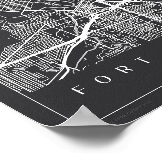 Minimalistisch Poster van Fort Worth Texas Map (Hoek)