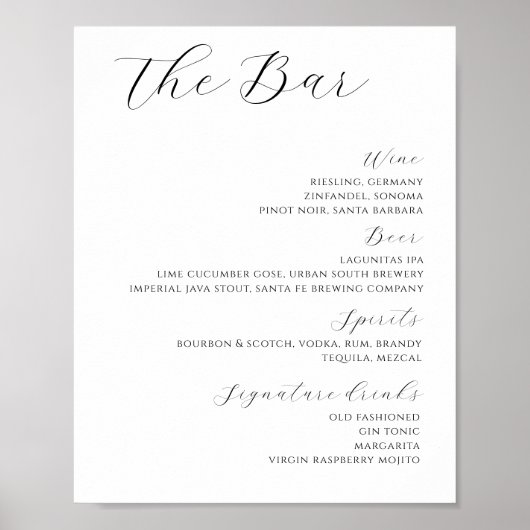 Minimalistisch Poster van het Menu van de Bar van (Voorkant)